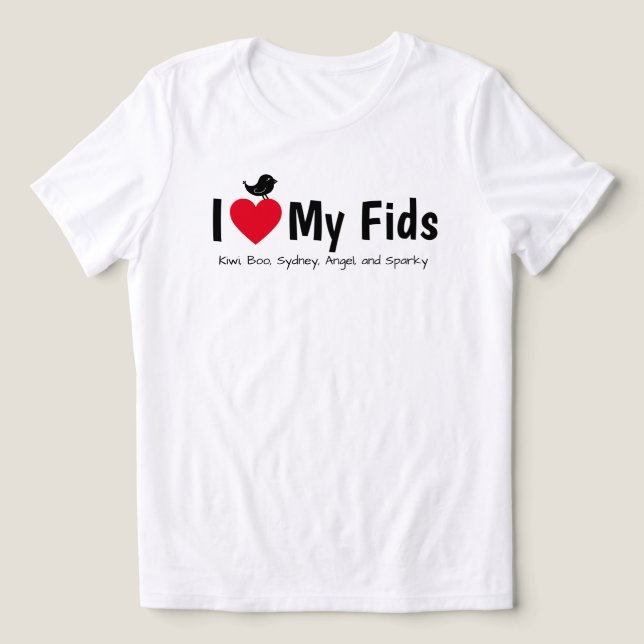 Camiseta Eu Amo Meus Fids Canário Passarinho (Design frontal)