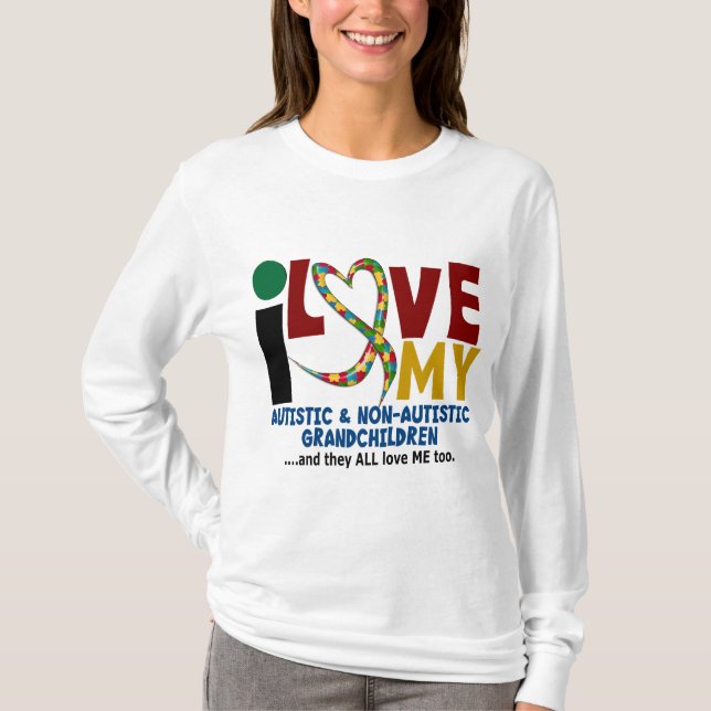 Camiseta Eu amo meus netos 2 autísticos & de NonAutistic (Frente)