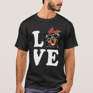 Camiseta Eu Amo Meus Óculos Cachorros Rottweiler Bandana