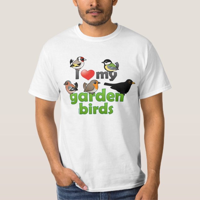 Camiseta Eu amo meus pássaros do jardim (Frente)