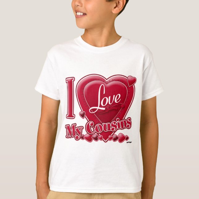 Camiseta Eu amo meus primos de vermelho - coração (Frente)