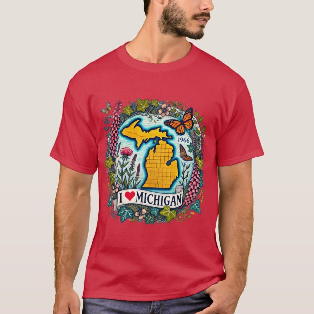 Camiseta Eu Amo Michigan Super Dimensionado 2 (Frente)
