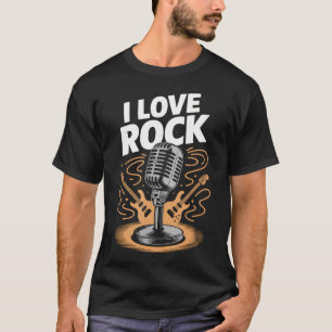 Camiseta Eu Amo Microfone de Guitarra Clássico do Rock Gráf