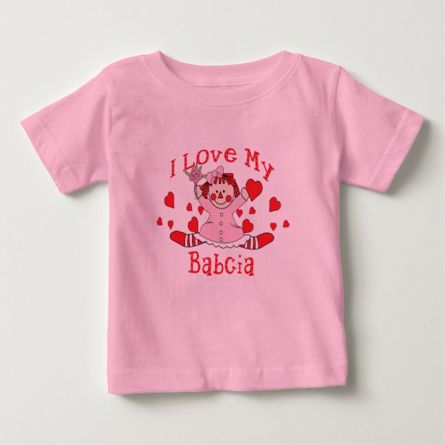 Camiseta Eu amo minha boneca e corações de Babcia Rag (Frente)