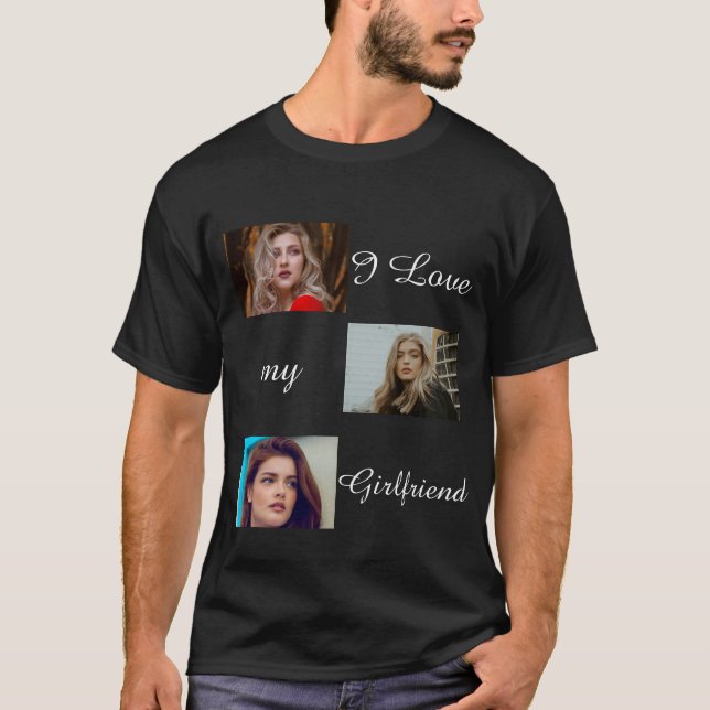 Camiseta Eu Amo Minha Colagem Personalizada De Fotografias  (Frente)