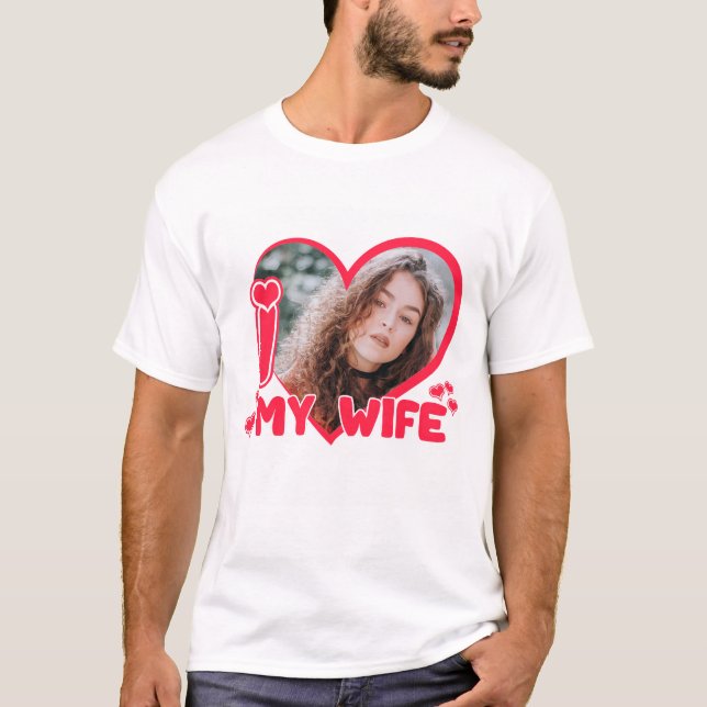 Camiseta Eu Amo Minha Esposa Coração Personalizada Foto Fof (Frente)