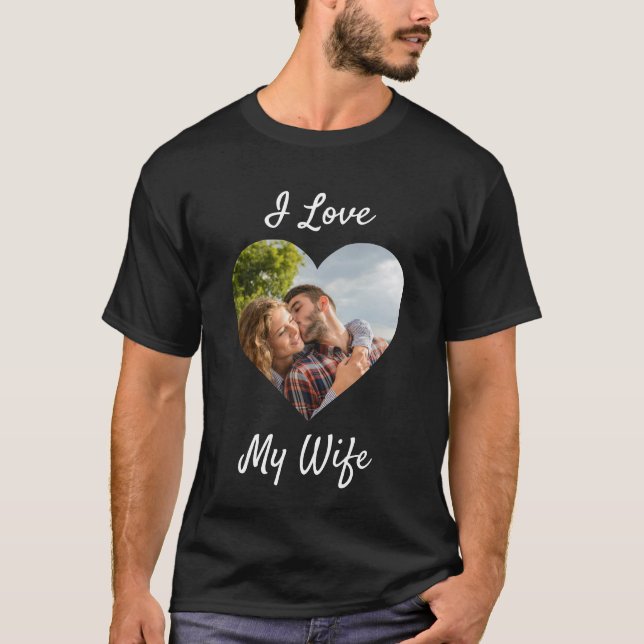 Camiseta Eu Amo Minha Esposa Coração Personalizada Foto Per (Frente)