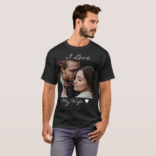 Camiseta Eu Amo Minha Esposa Coração Personalizada Foto Per (Frente Completa)
