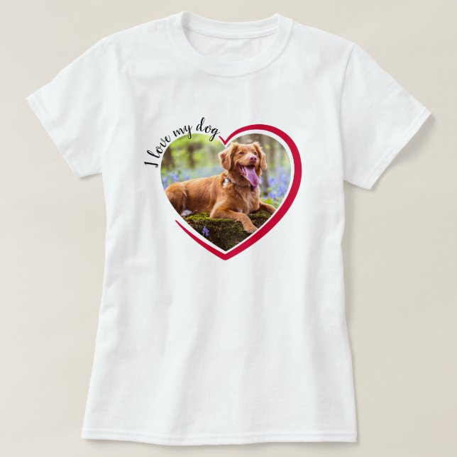 Camiseta Eu Amo Minha Foto De Coração De Cachorro (Frente do Design)