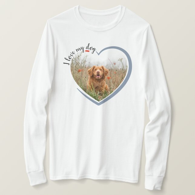Camiseta Eu Amo Minha Foto De Coração De Cão Longa (Frente do Design)