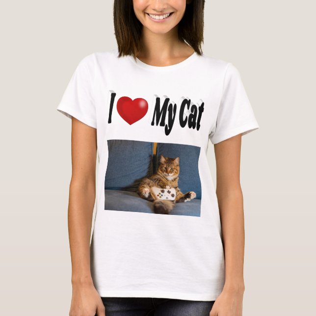 Camiseta Eu Amo Minha Foto De Gato (Frente)