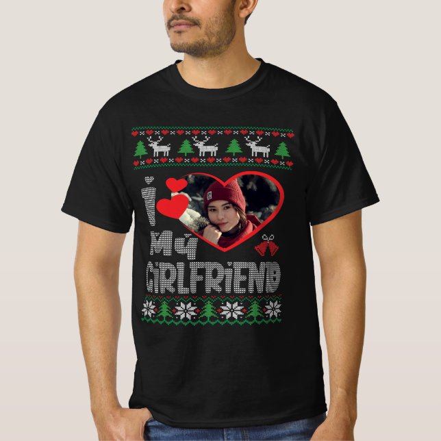 Camiseta Eu Amo Minha Foto De Namorada Foto Feia De Natal (Frente)
