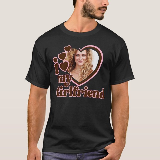 Camiseta Eu Amo Minha Foto Marrom, Rosa, Namorada (Frente)