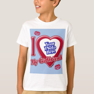 Camiseta Eu Amo Minha Foto Namorada Vermelha Cardíaca Beija
