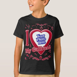 Camiseta Eu Amo Minha Foto Namorada Vermelha Corações Preto