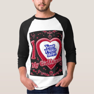 Camiseta Eu Amo Minha Foto Namorada Vermelha Corações Preto