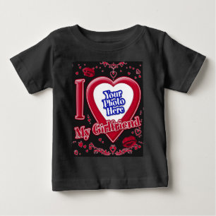 Camiseta Eu Amo Minha Foto Namorada Vermelha Corações Preto