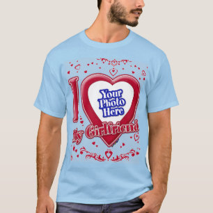Camiseta Eu Amo Minha Foto Namorada Vermelha Corações Verme