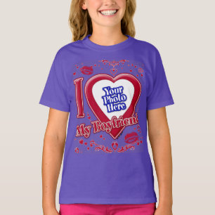 Camiseta Eu Amo Minha Foto Namorado Vermelha Corações Roxos