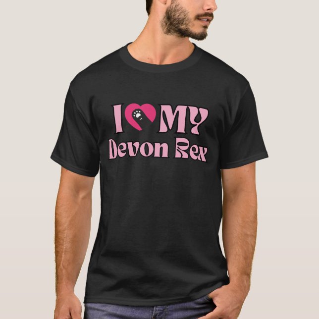 Camiseta Eu Amo Minha Gata Devon Rex Cute Pink Heart Paw (Frente)