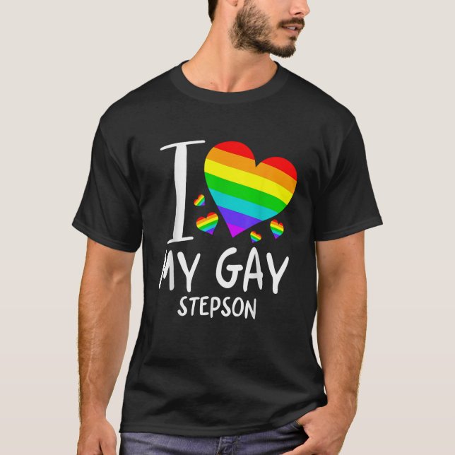 Camiseta Eu Amo Minha Gay Stepson LGBT Mês Família Orgulhos (Frente)