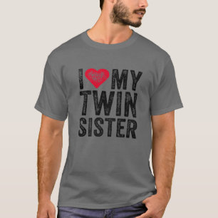 Camiseta Eu Amo Minha Irmã Gêmea Vermelha Coração Engra