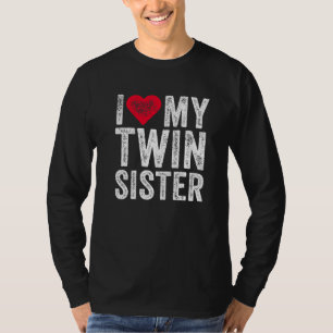 Camiseta Eu Amo Minha Irmã Gêmea Vermelha Coração Engraçada
