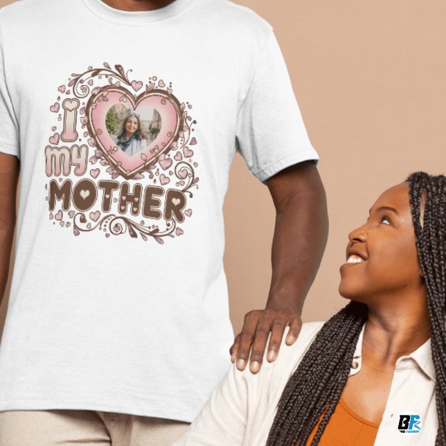 Camiseta Eu Amo Minha Mãe Com Foto Personalizada da Mamãe (Criador carregado)