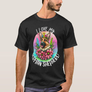 Camiseta Eu Amo Minha Mãe de Cachorro Pastor Alemão Flores