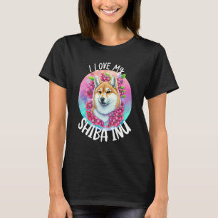 Camiseta Eu Amo Minha Mãe de Cachorro Shiba Inu Flores Cach