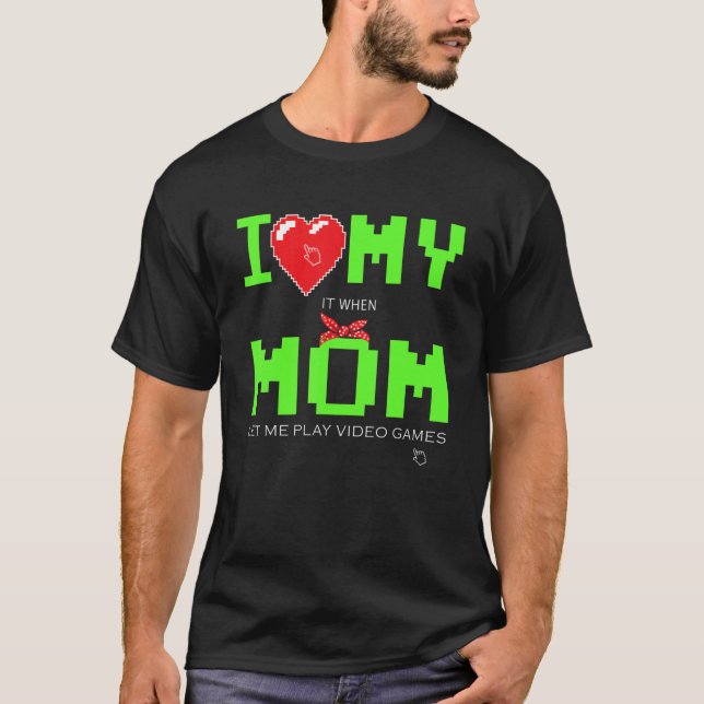 Camiseta Eu Amo Minha Mãe Pixel Videos games Cardíacos Cria (Frente)