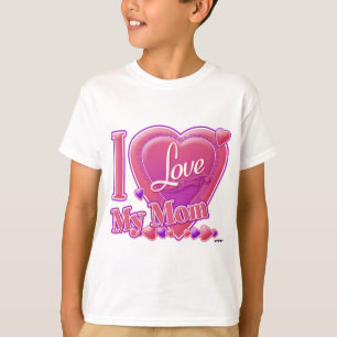 Camiseta Eu amo minha mãe rosa/roxa - coração