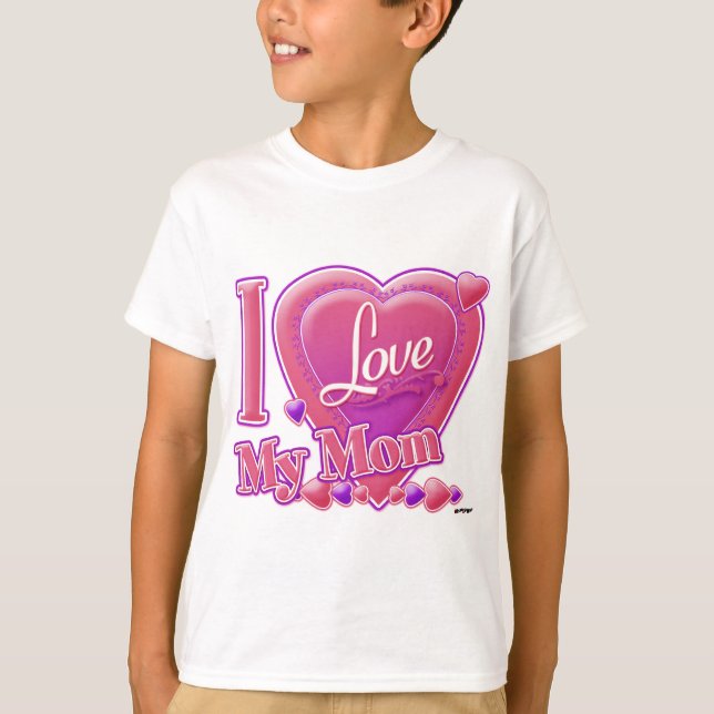 Camiseta Eu amo minha mãe rosa/roxa - coração (Frente)