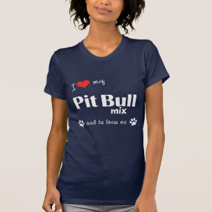 Camiseta Eu amo minha mistura do pitbull (o cão masculino)