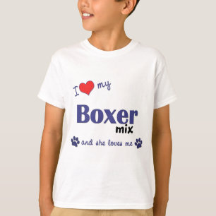 Camiseta Eu amo minha mistura do pugilista (o cão fêmea)