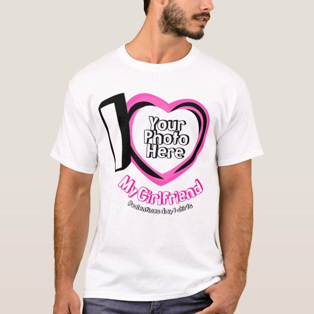 Camiseta Eu amo minha namorada com Photo Valentines Cute (Frente)