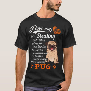 Camiseta Eu Amo Minha Pug Divertida Que Rouba Meias e Puxa