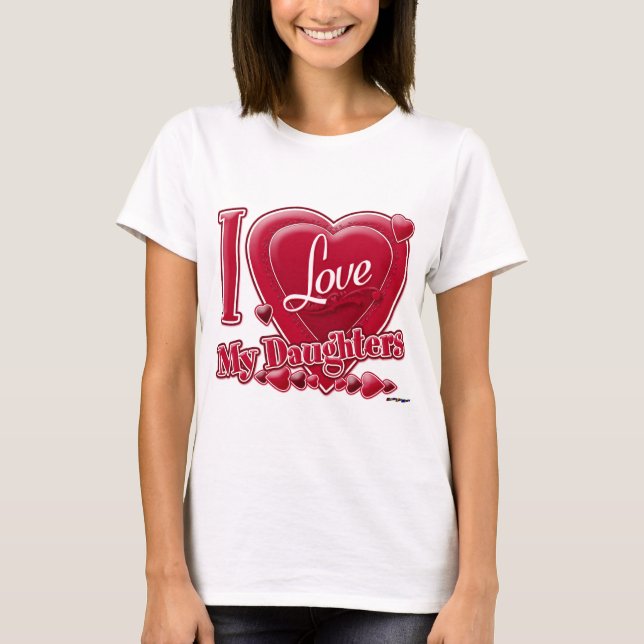 Camiseta Eu amo minhas filhas vermelhas - coração (Frente)