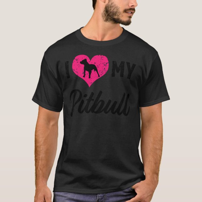 Camiseta Eu Amo Minhas Mulheres Pitbull Relaxando Ajustado (Frente)