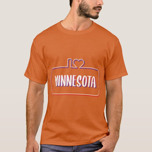 Camiseta Eu Amo Minnesota Texto Neon Colorido (Frente)