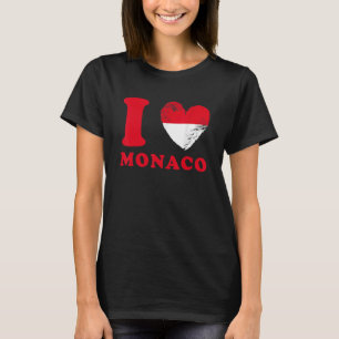 Camiseta Eu Amo Mônaco   Bandeira em forma de coração Mônac