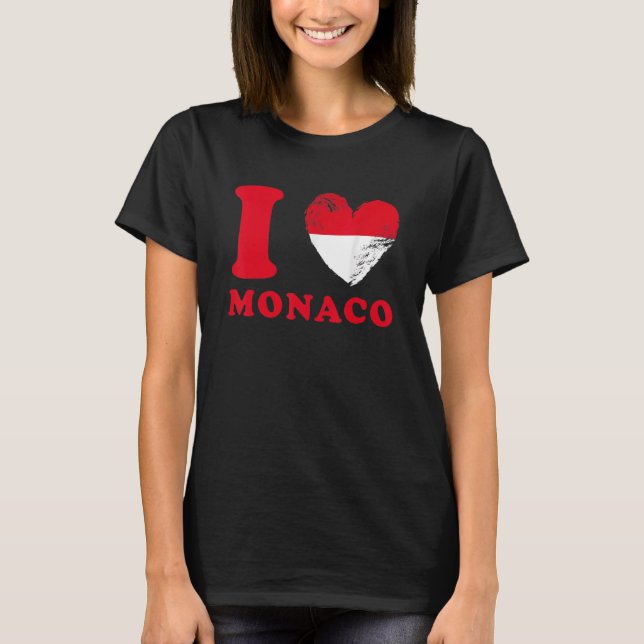 Camiseta Eu Amo Mônaco   Bandeira em forma de coração Mônac (Frente)