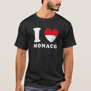 Camiseta Eu Amo Mônaco Bandeira em forma de coração Mônaco