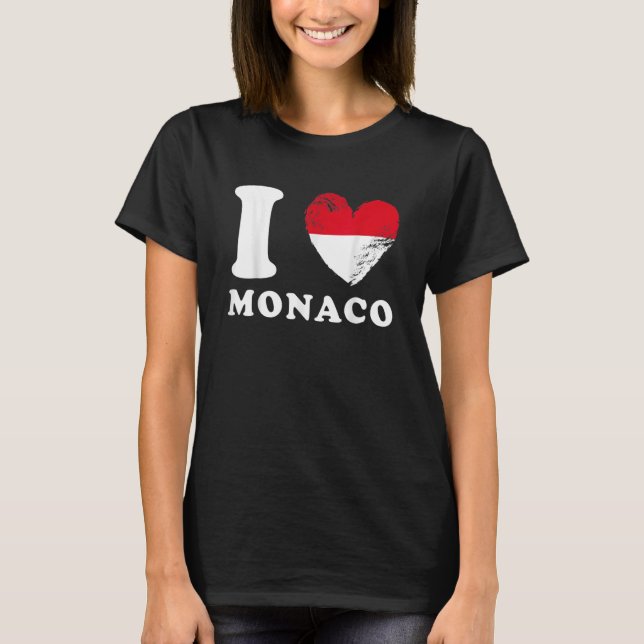 Camiseta Eu amo Mônaco Drapeau em forma de coeur Mônaco 1 (Frente)