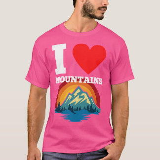 Camiseta Eu Amo Montanhas Design de Coração Para A Montanha