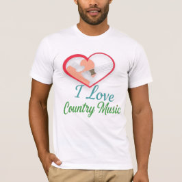Camiseta Eu amo música country - Heart and Guitar Design