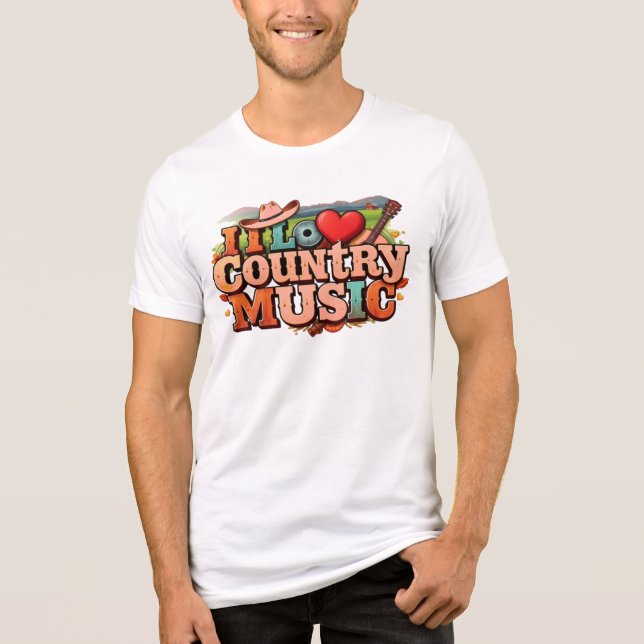 Camiseta Eu Amo Música country - Retro Western Style Design (Frente)
