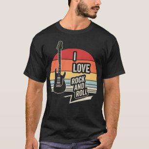 Camiseta Eu Amo Música de Guitarra Vintage Retro Rock And R