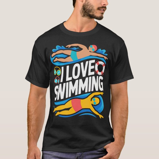 Camiseta Eu Amo Nadador de Piscina Diversão (Frente)