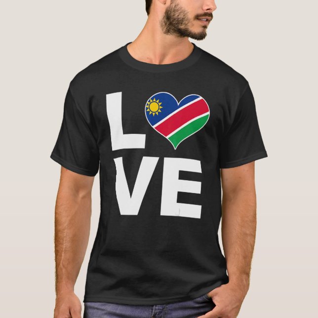 Camiseta Eu Amo Namíbia Heart Flag Namibia (Frente)